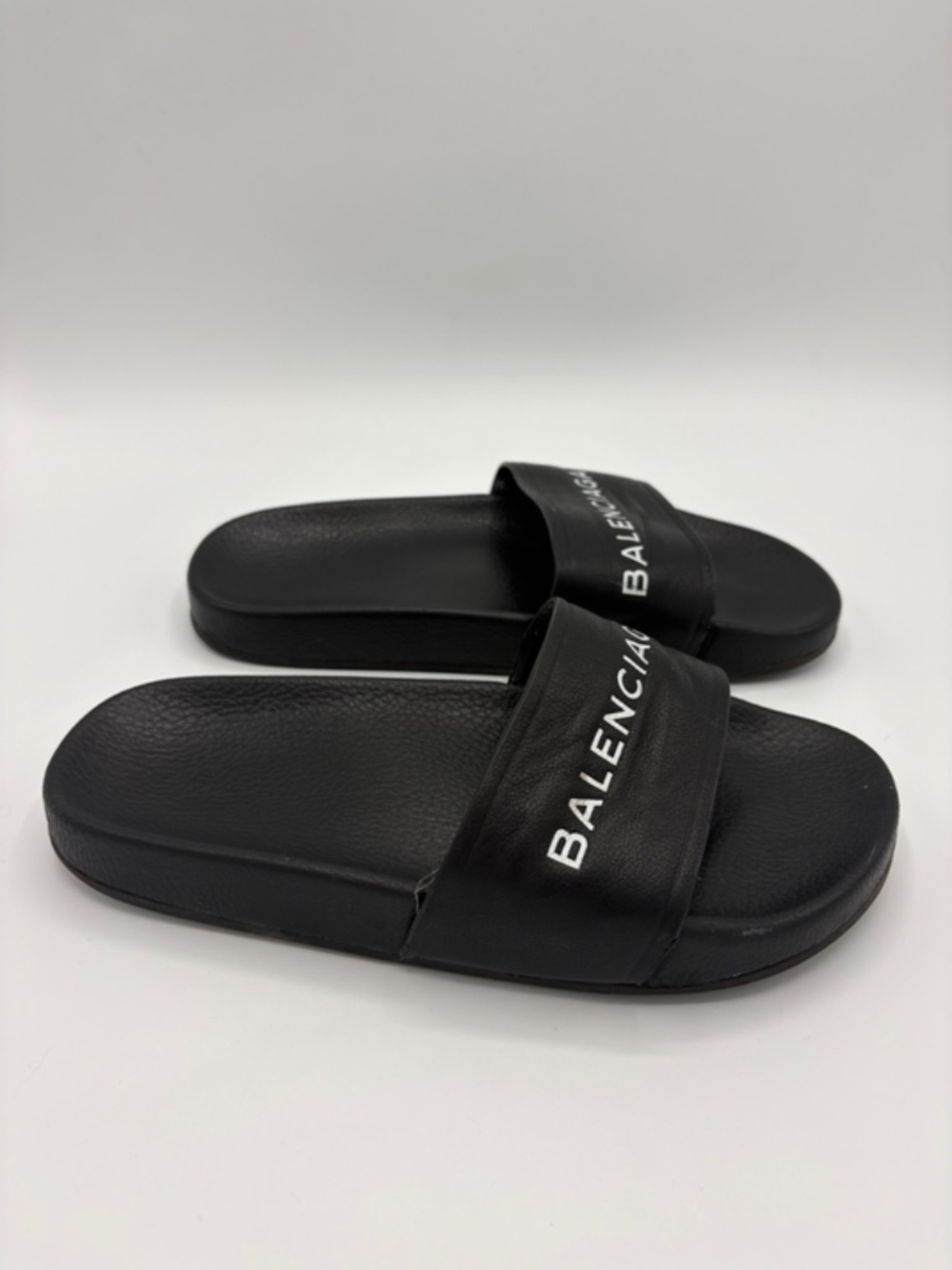 Authentic Balenciaga Womens Slides Sandals Size Eu 38 Black Leather Logo - Picture 4 of 7